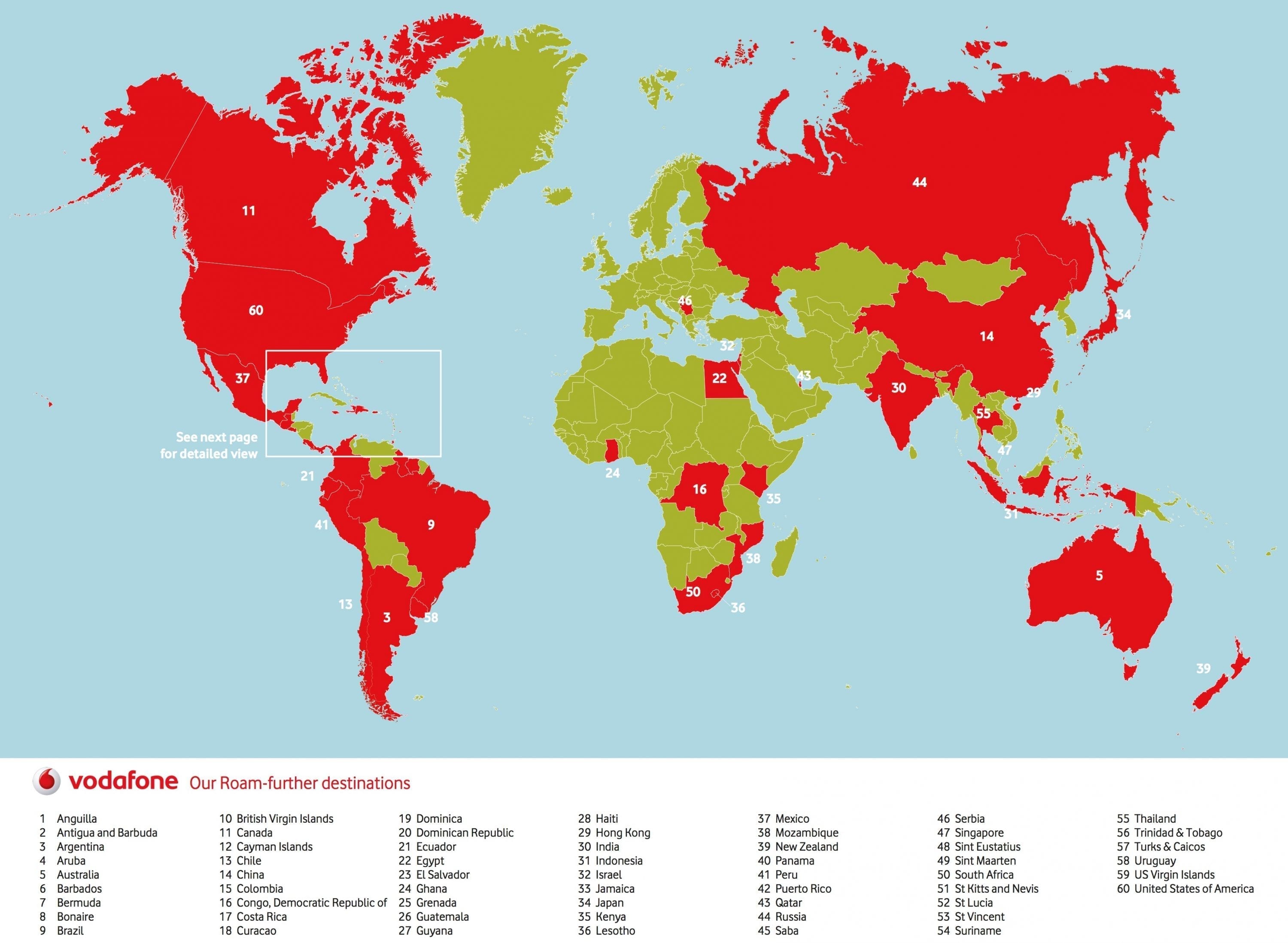 Vodafone Worldwide Roaming Destinations