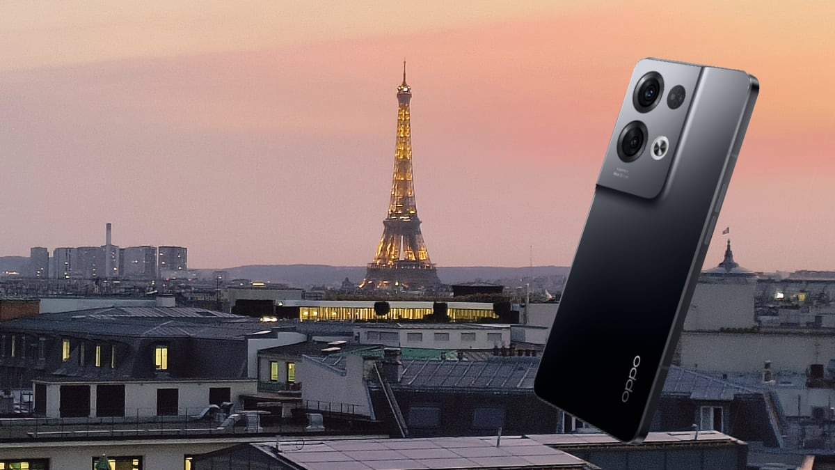 Paris skyline with phone